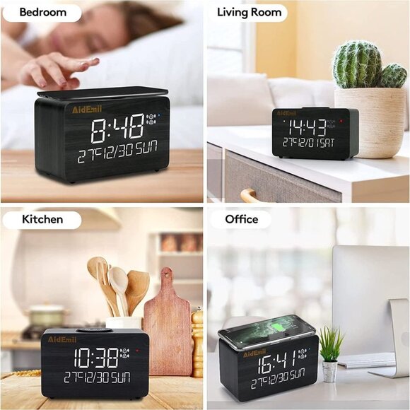 Digital Alarm Clock with Wireless Charging 10W Fast Charging LED Time Display - Picture 6 of 7